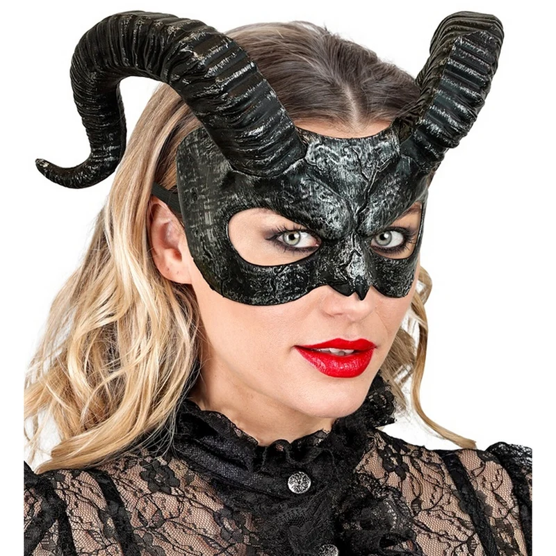 Duivels Masker Met Hoorns Zwart