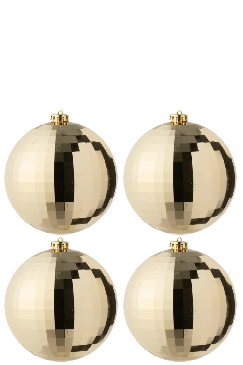 J-Line kerstbal Disco - kunststof - goud - doos van 4