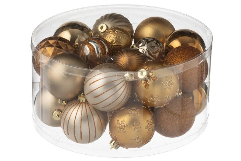J-Line kerstbal - kunststof - bruin - doos van 30