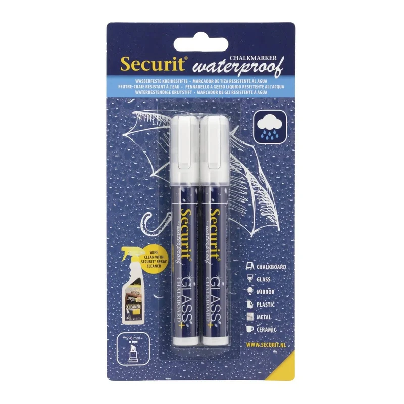 Securit Waterproof chalkmarkers - 2 tot 6 mm - wit