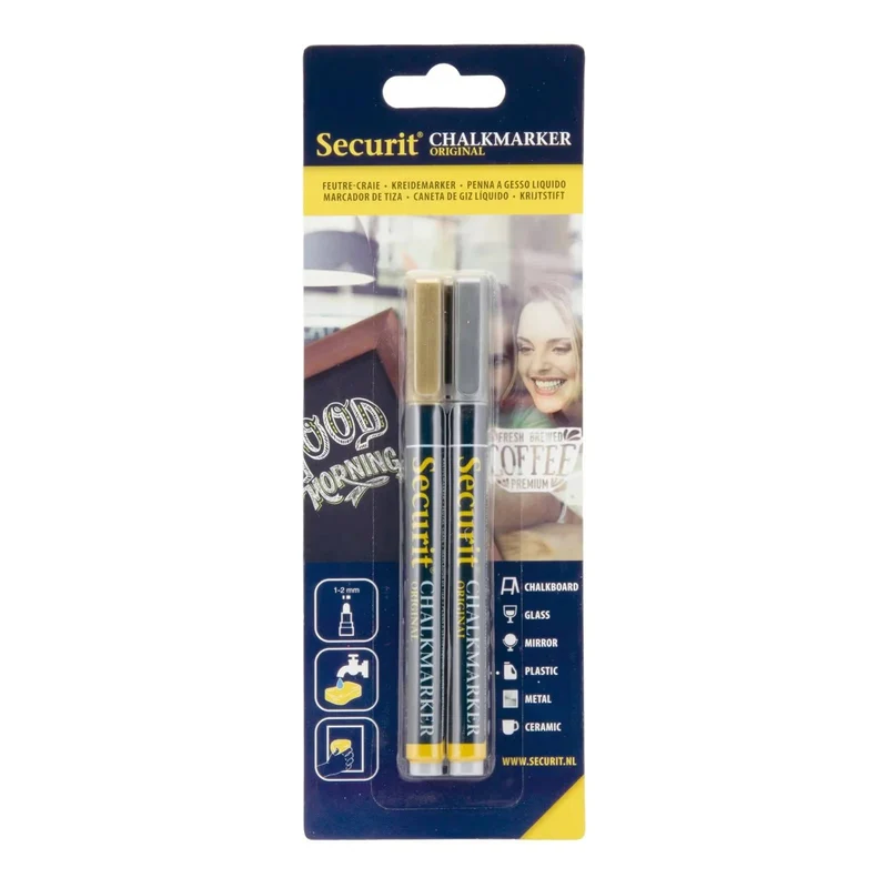 Securit Liquid chalkmarkers - 1 tot 2 mm - goud & zilver