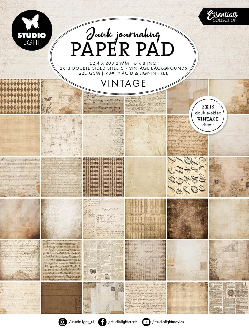 Studio Light Junk Journaling paper pad - Vintage