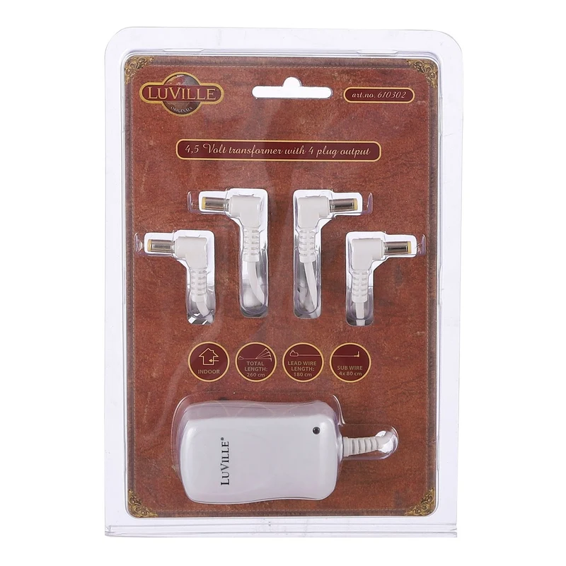 Luville Kerstdorp Switch Adapter 4,5 Volt met 4 Plugs - Kerstversiering voor Binnen - Kerst Decoratie Miniatuurwereld - Vervangt Batterijkastje - 7 x