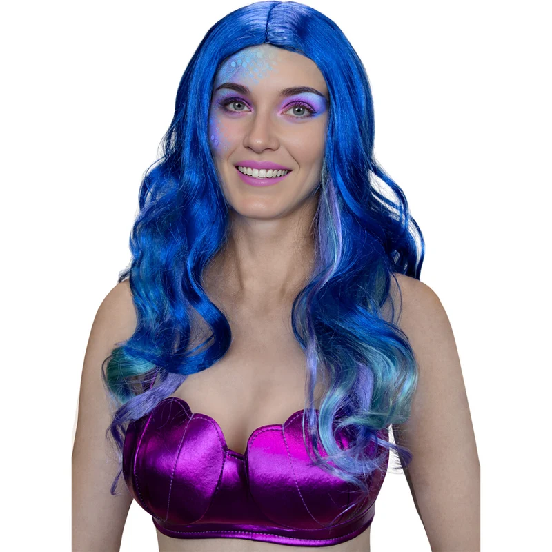 Zeemeermin Blue Wavey Pruik