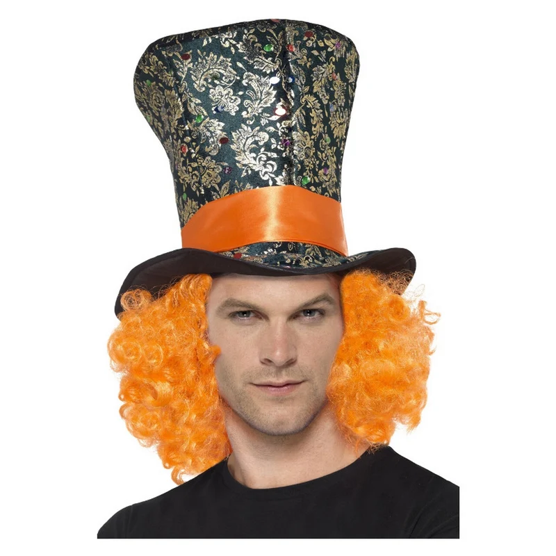 Mad Hatter Hoed Met Oranje Haar