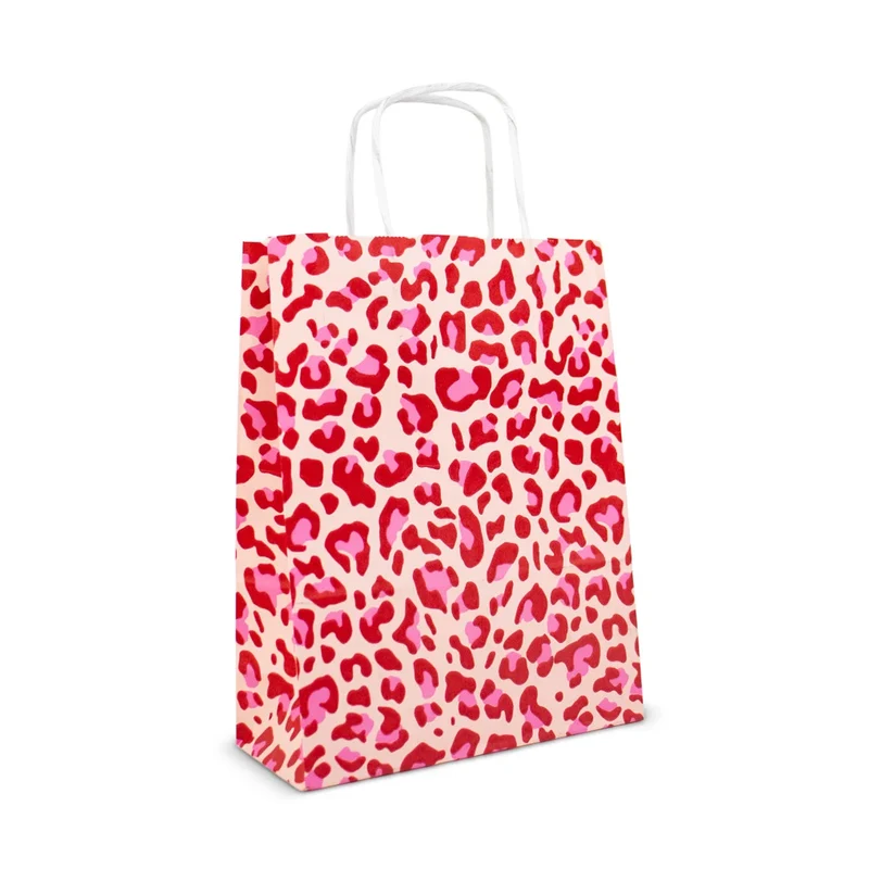 50x papieren tasjes Leopard Pink A5