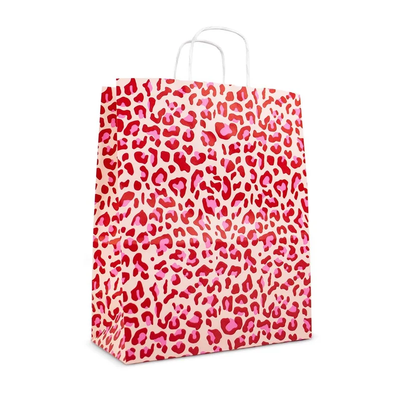 50x papieren tasjes Leopard Pink A4