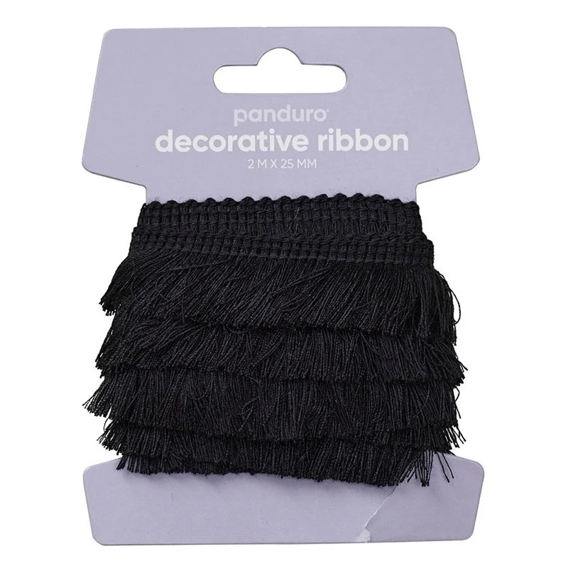 Decoratief franjelint - 25 mm - zwart