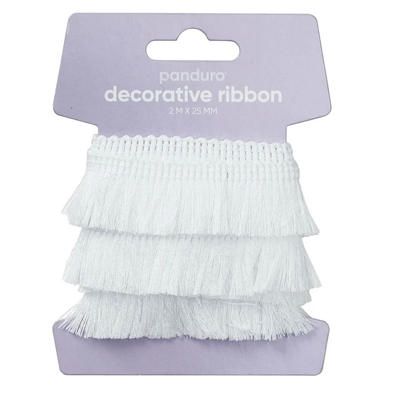 Decoratief franjelint - 25 mm - wit