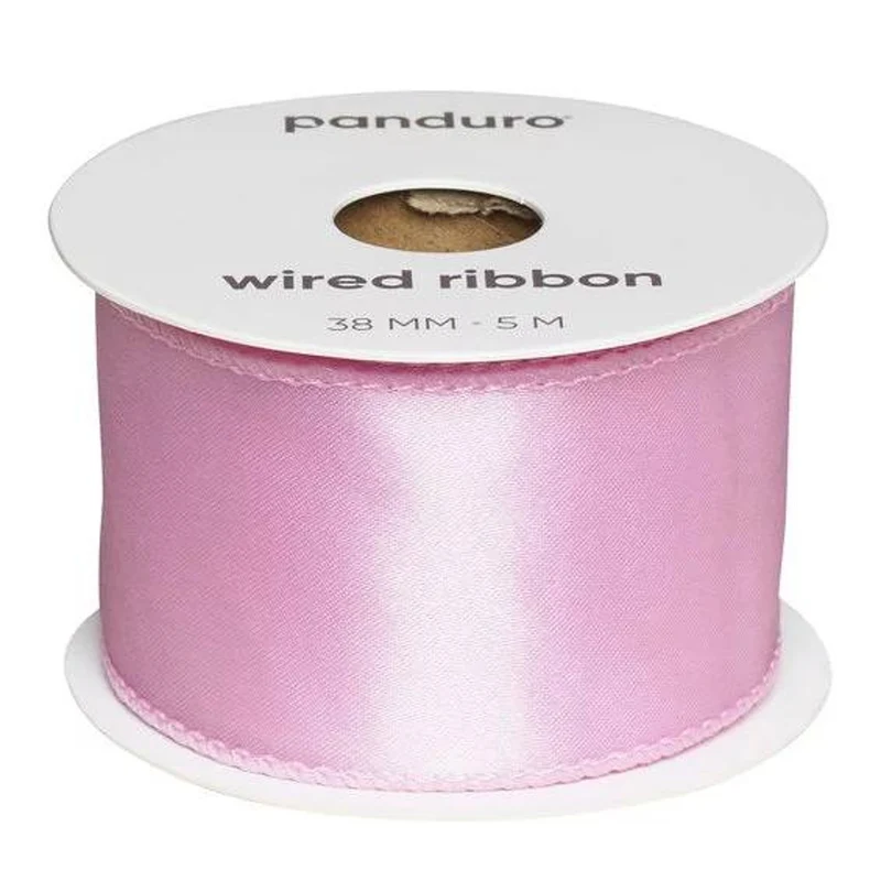 Satijnlint met ijzerdraad - 38 mm - roze