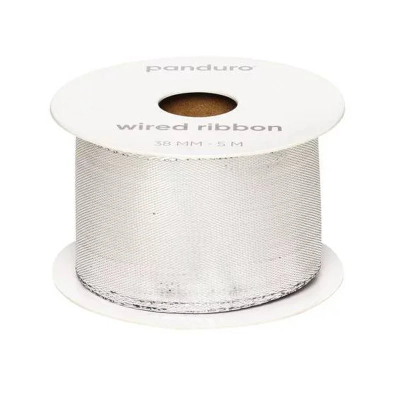 Satijnlint met ijzerdraad - 38 mm - zilver