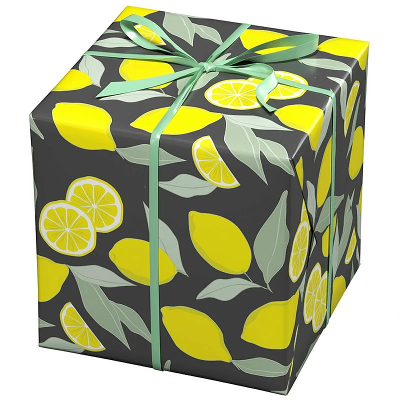 Cadeaupapier - 10 meter - zwart/citroenen
