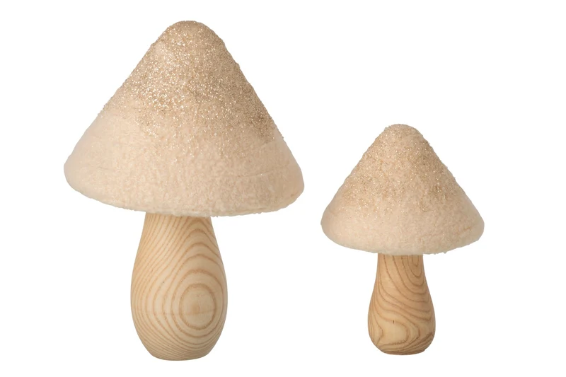 J-Line Paddenstoelen - hout - naturel/lichtbeige - set van 2