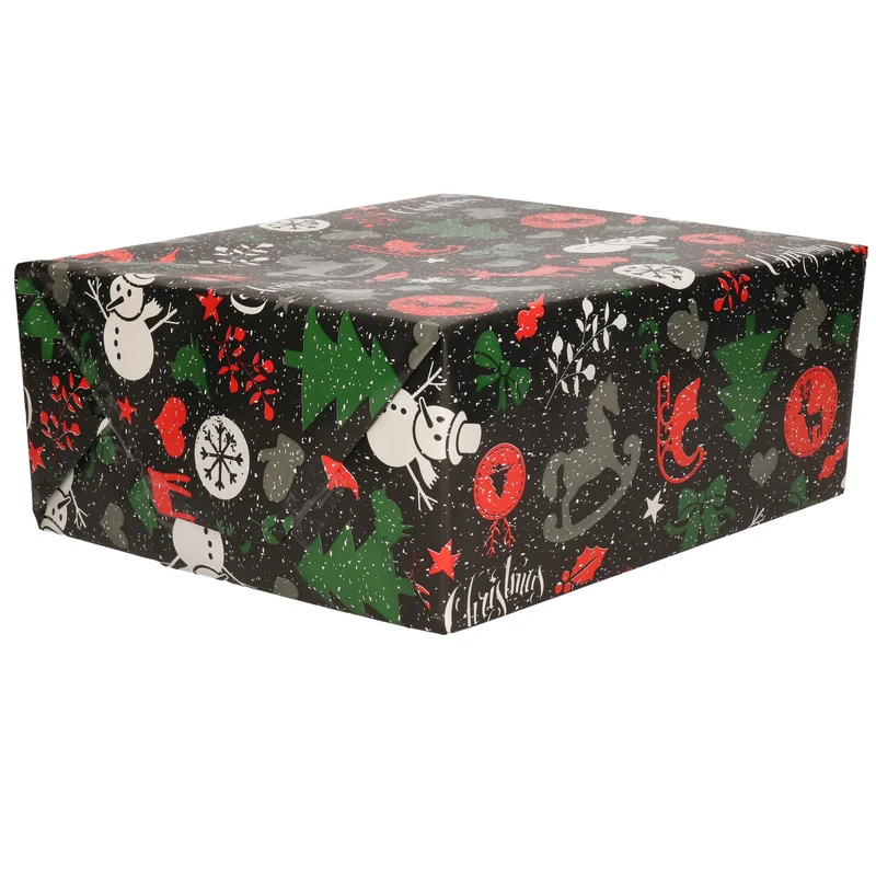 Bellatio Decorations Kerst Cadeaupapier - zwart/rood - 250x70 cm