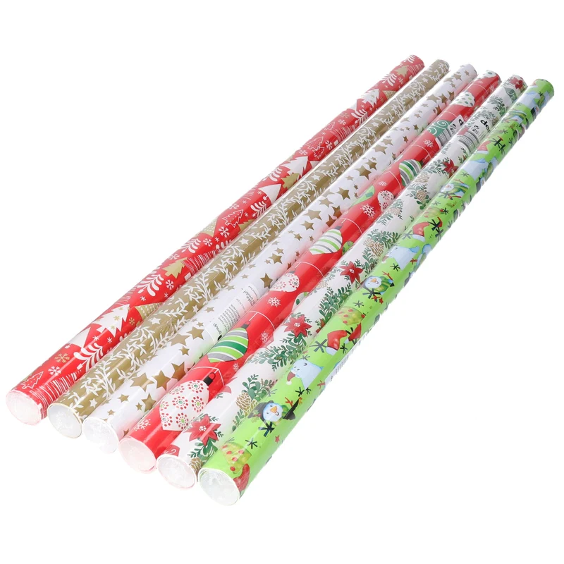Bellatio decorations Kerst cadeaupapier - 6 rollen - 200x70 cm - verschillende prints