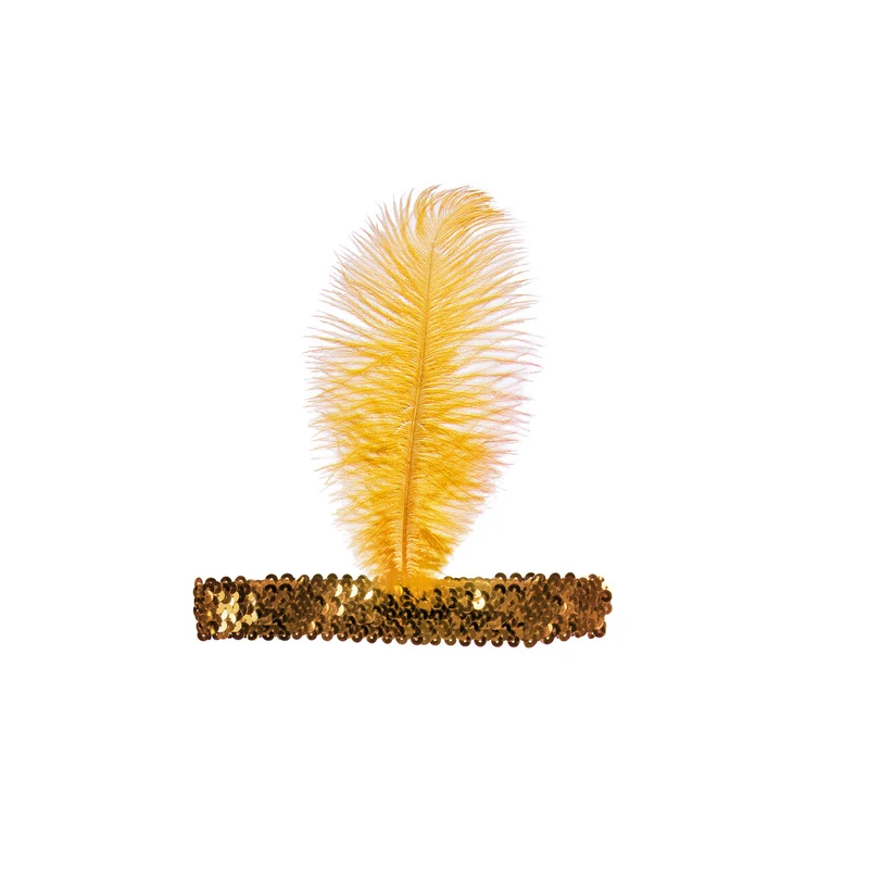 Glam Party Charleston Hoofdband Met Veer Geel / Goud