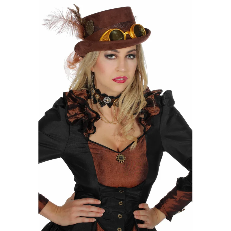 Hoge Hoed Met Bril Steampunk Time Travel Bruin
