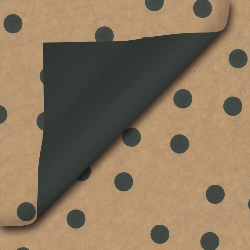 Inpakpapier Bruin kraft zwart effen + stippen 50cm x 200mtr