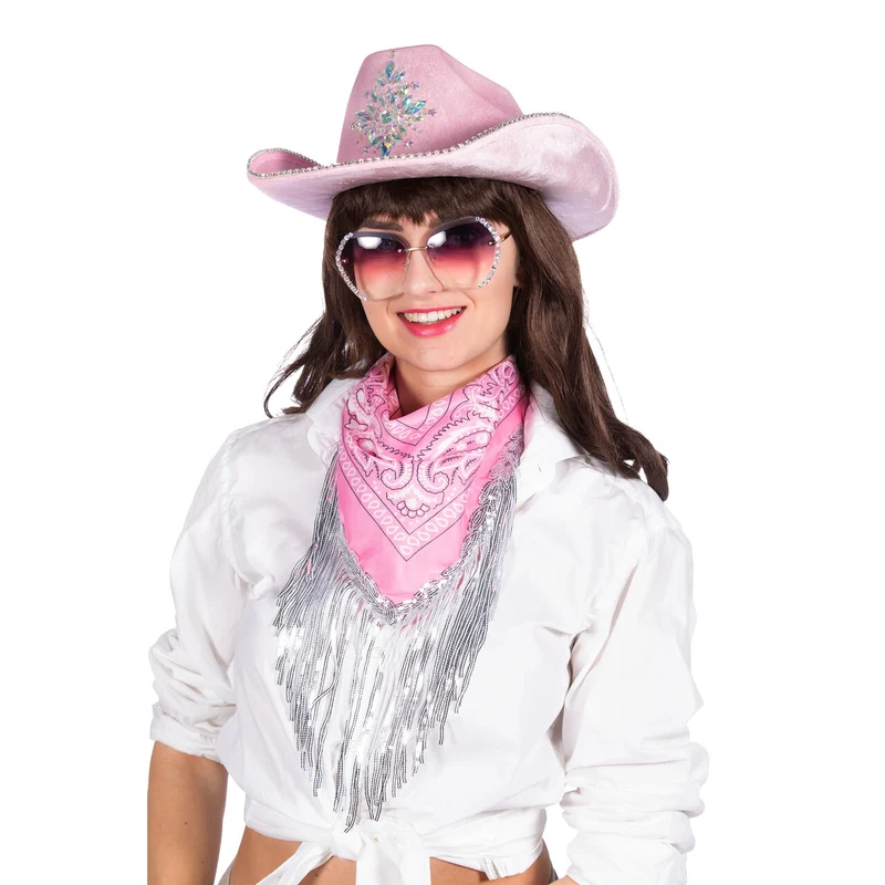 Glam Cowgirl Bandana Roze Met Strass Franjes