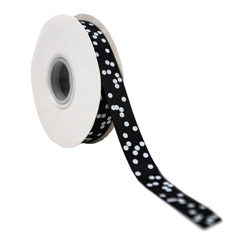 Lint satijn Zwart Dots SMALL (20mm x25m)