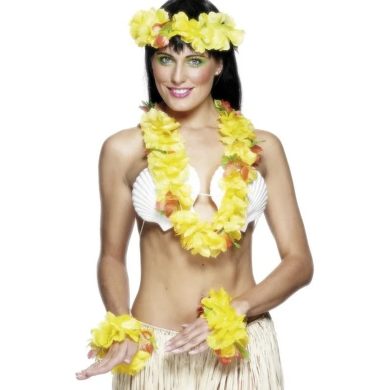 Gele Hawaiiaanse Bloemen Set