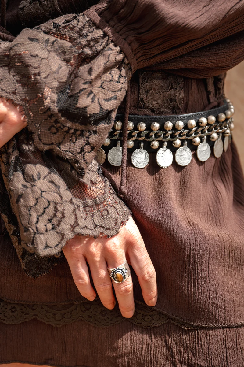 Aeva leather coins chain belt