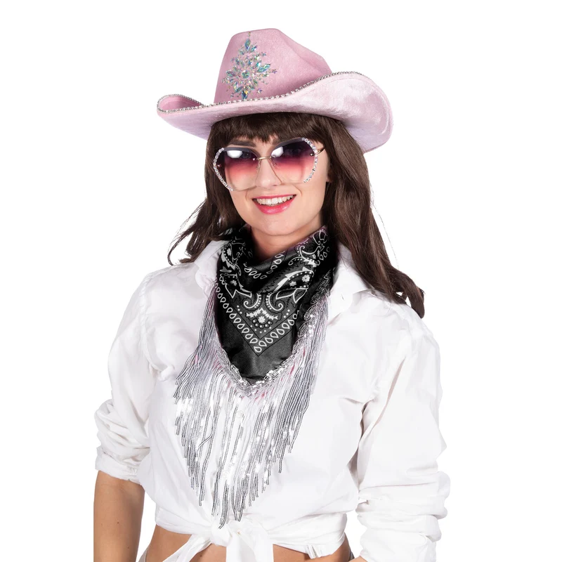 Glam Cowgirl Bandana Zwart Met Strass Franjes