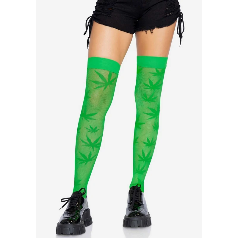 Weed Leaves Stay Ups Kousen Groen