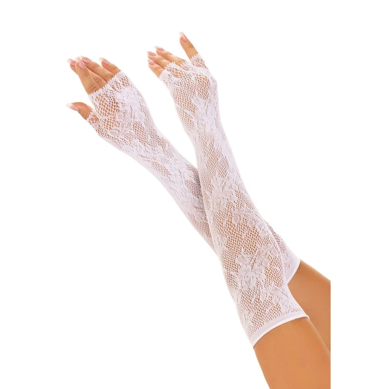 Opera Length Floral Net Fingerless Gloves