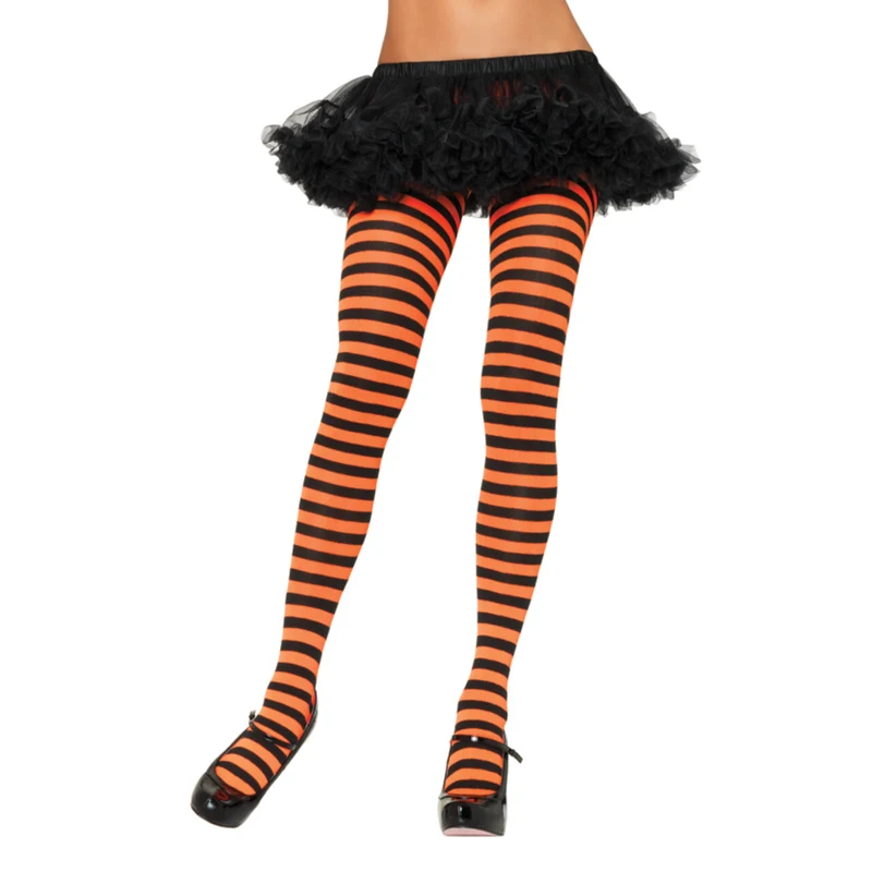 Nylon Gestreepte Panty Oranje-Zwart