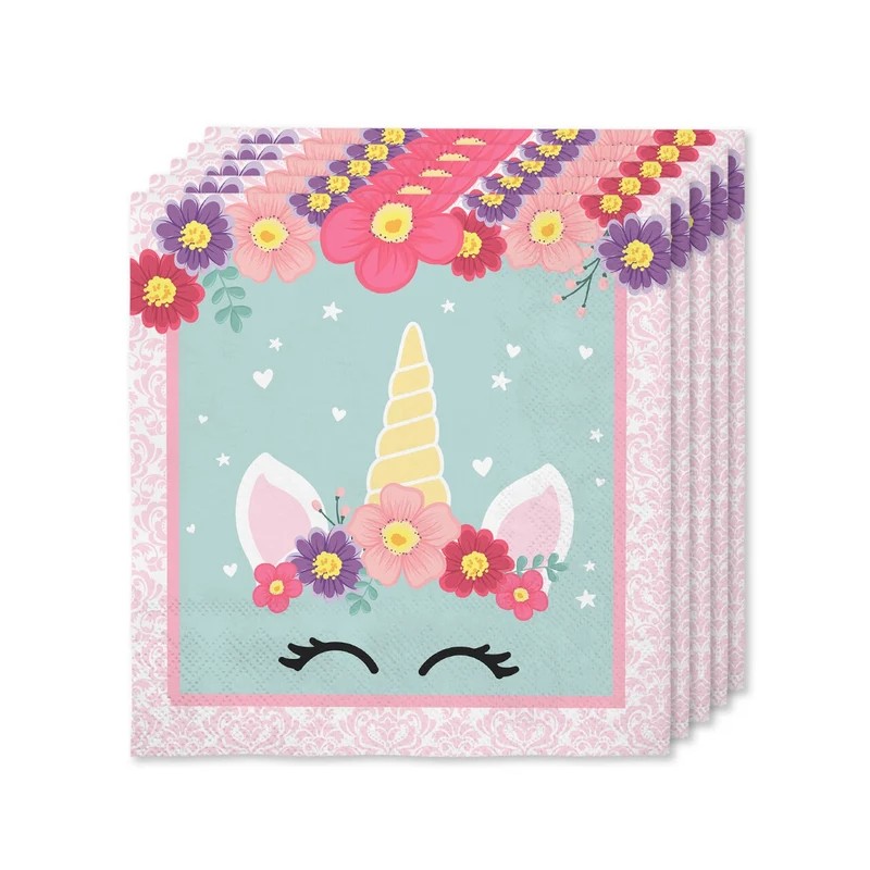 16 Schattige Eenhoorn Servetten 33x33cm