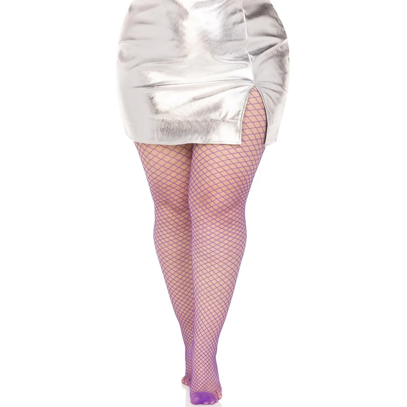 Paarse Visnet Panty Disco Style Plus Size
