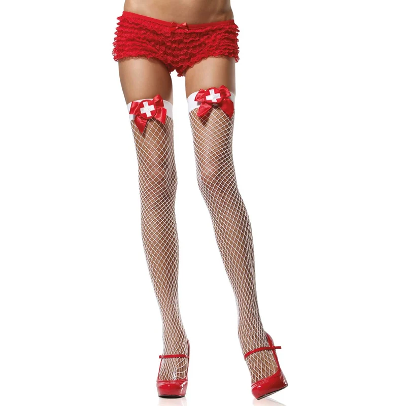 Witte Net Kousen Met Rode Strik En Verpleegkundige Accent