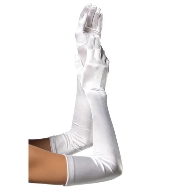 Extra Lange Satijnen Handschoenen Wit