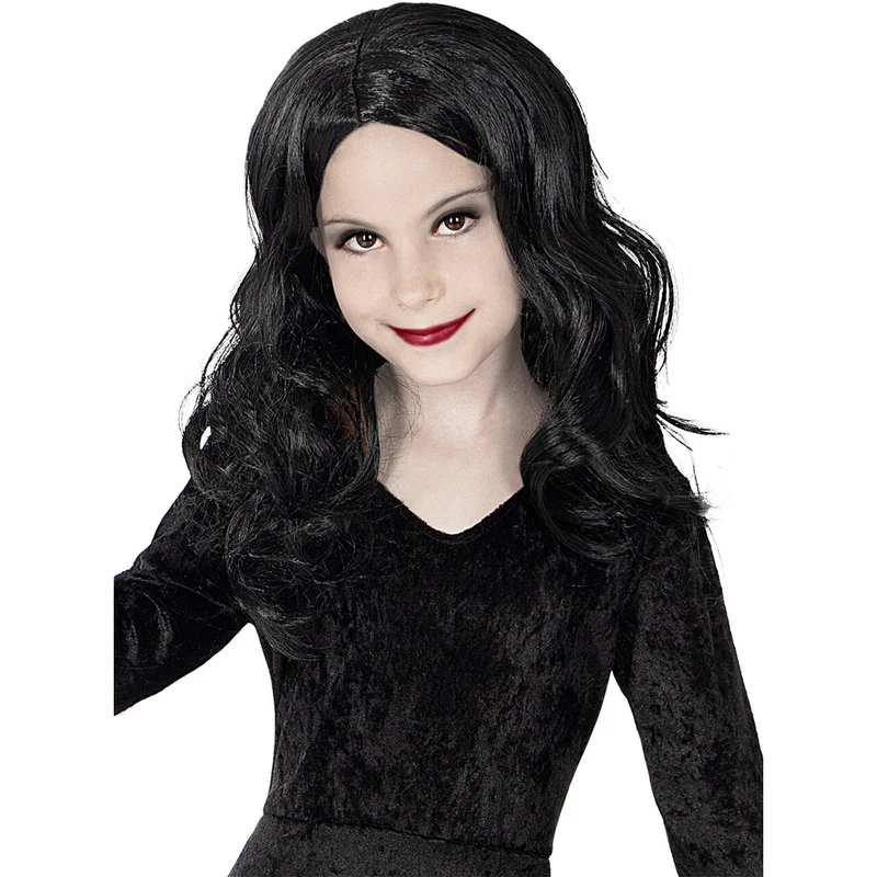Mevrouw Morticia Pruik Zwart Kind