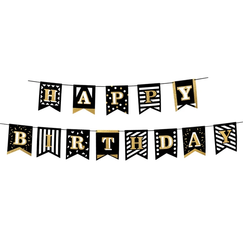 Kartonnen Letterslinger Party Time Happy Birthday Goud / Zwart