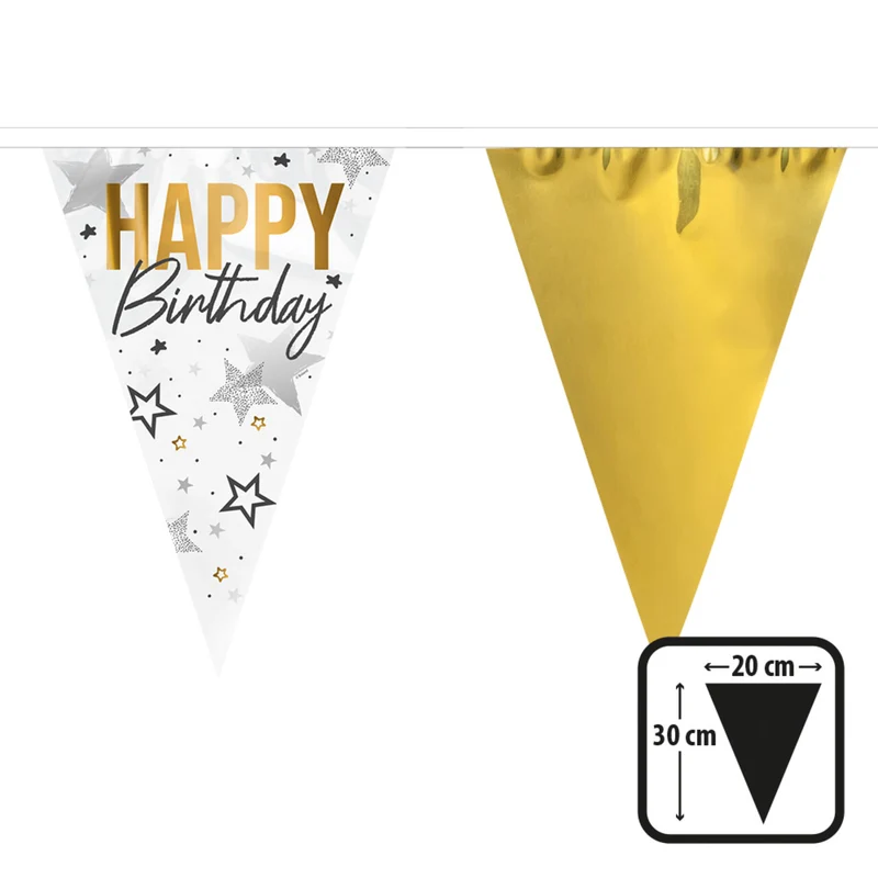 Vlaggenlijn Happy Birthday Wit / Goud