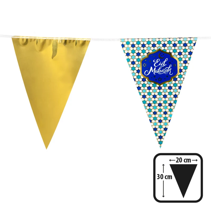 Folie Vlaggenlijn Eid Mubarak Blauw / Goud