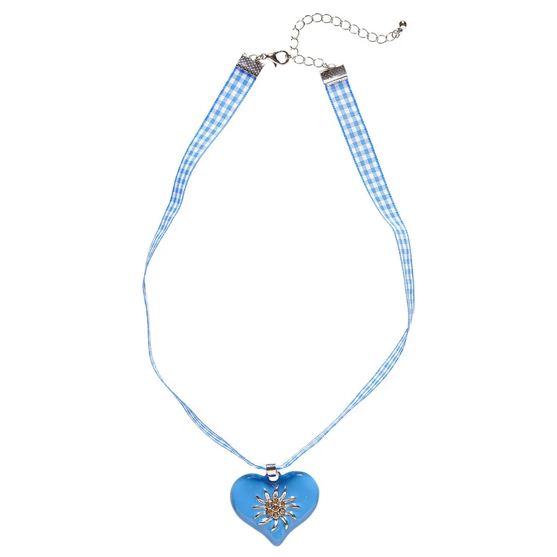 Hals Ketting Met Azuurblauw Hart En Edelweiss