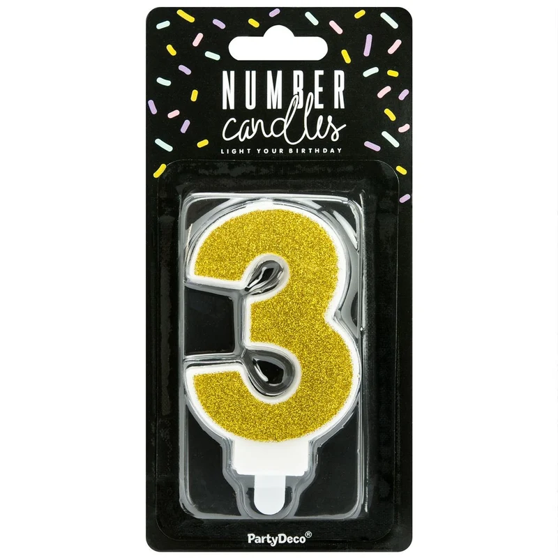 PartyDeco cijferkaars - glitter goud - 3