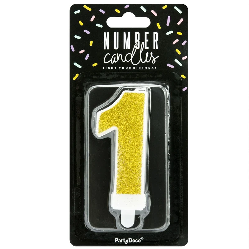 PartyDeco cijferkaars - glitter goud - 1