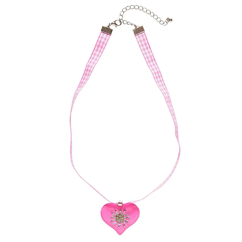 Hals Ketting Met Roze Hart En Edelweiss