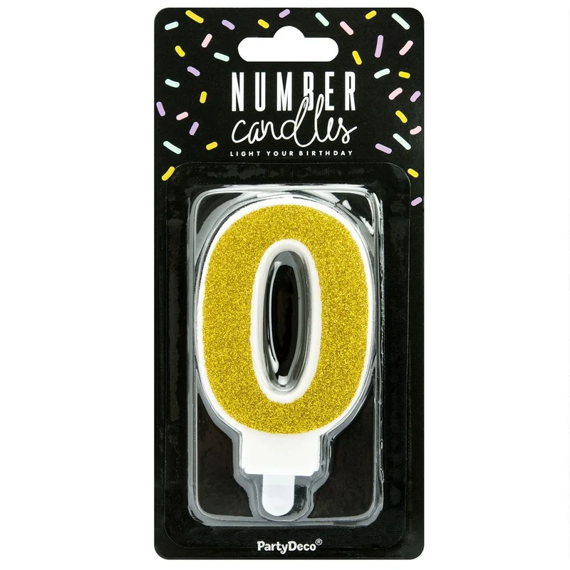 PartyDeco cijferkaars - glitter goud - 0