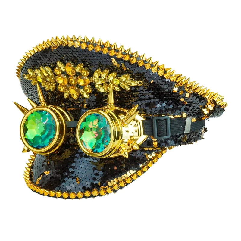 Zwarte Futuristische Pailletten Pet Met Bril Burning Man