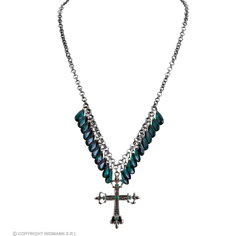 Smaragdgroene Stenen Met Kruis Ketting