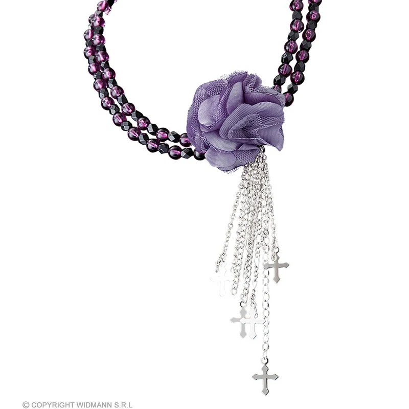 Gotsiche Choker Met Roos En Kruisjes Paars