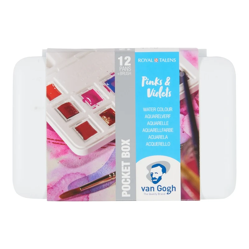 van Gogh aquarelverf pocketbox - 12 halve napjes - roze/violet