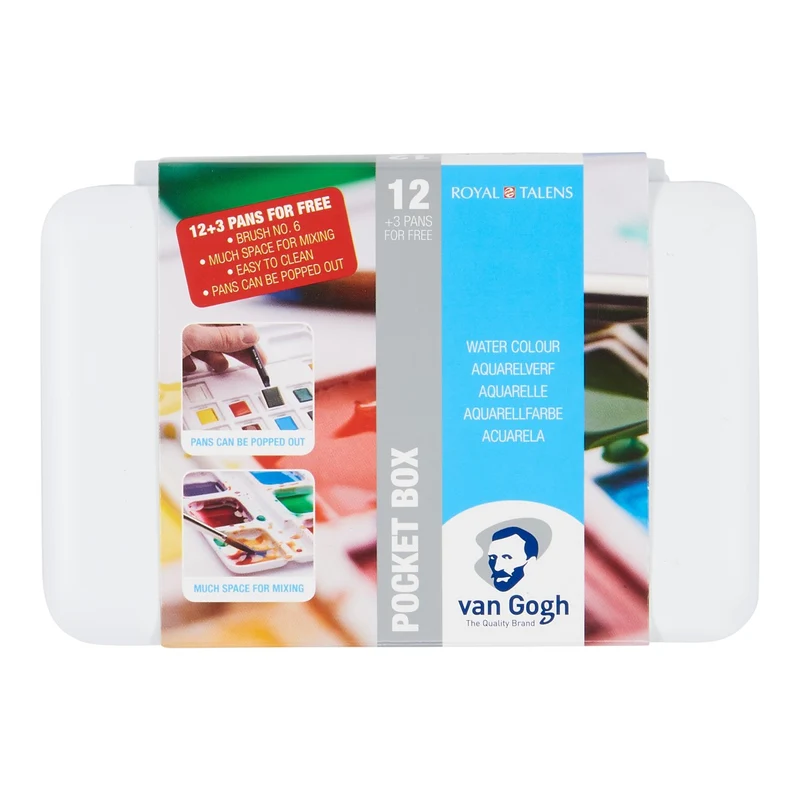 van Gogh aquarelverf pocketbox - 12+3 halve napjes - basic