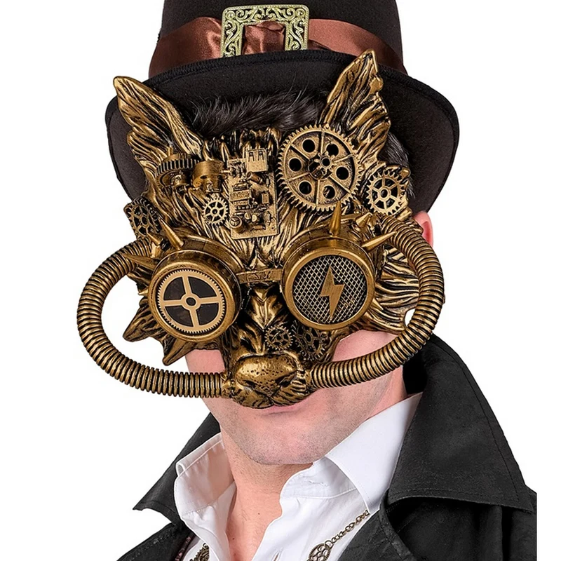 Gouden Fantasy Wolf Masker Steampunk