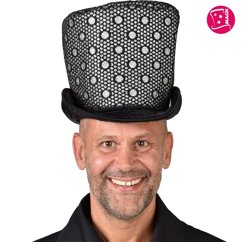 Hoe Glitter Hoed Zilver Showmaster